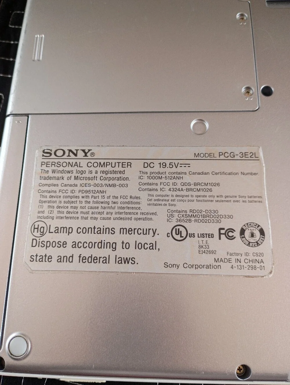 Sony VAIO PCG-3E2L Laptop with Charger Factory Reset Tested